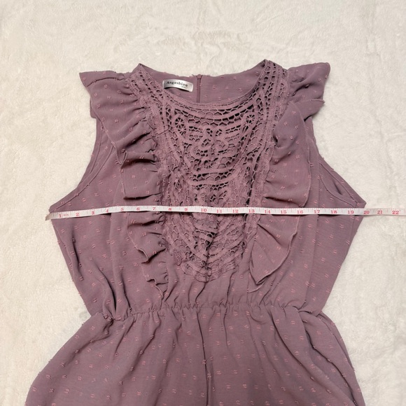 Angashion Mauve Crochet Lace Ruffle Romper XXL Swiss Dot Coquette Cottagecore - Picture 4 of 9